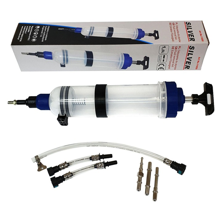 Pompa pentru ulei Silver, 1500ml, cu adaptoare universale, pentru vehicule PSA si Opel/Vauxhall