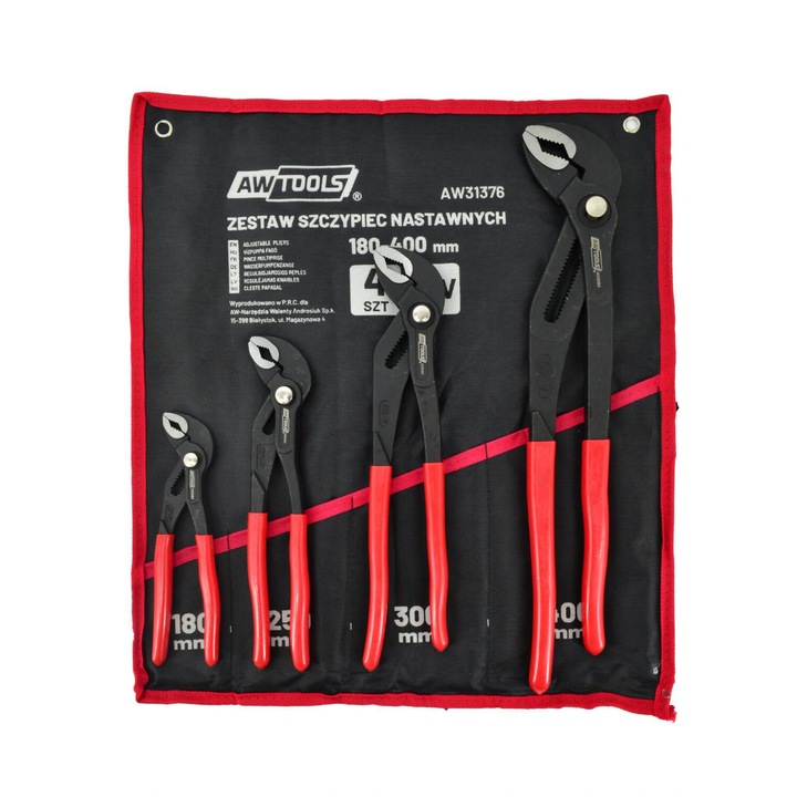 AwTools állítható csavarkulcs készlet, 4 darab, 180x400mm, csúszásmentes, CrV acél