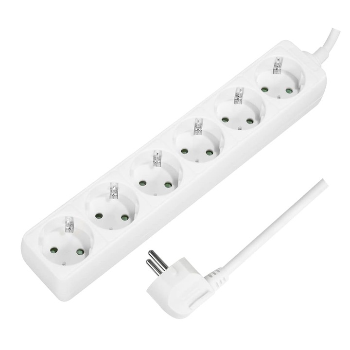 Удължител LogiLink LPS238, 6 гнезда, 3G кабел 1.5mm2, 230 V/16 A, 50 Hz, макс. 3500 W, IP20, 1,5 m бяло