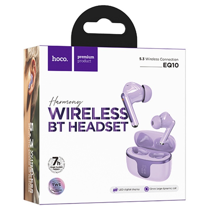 Hoco TWS EQ10 vezeték nélküli fülhallgató lila