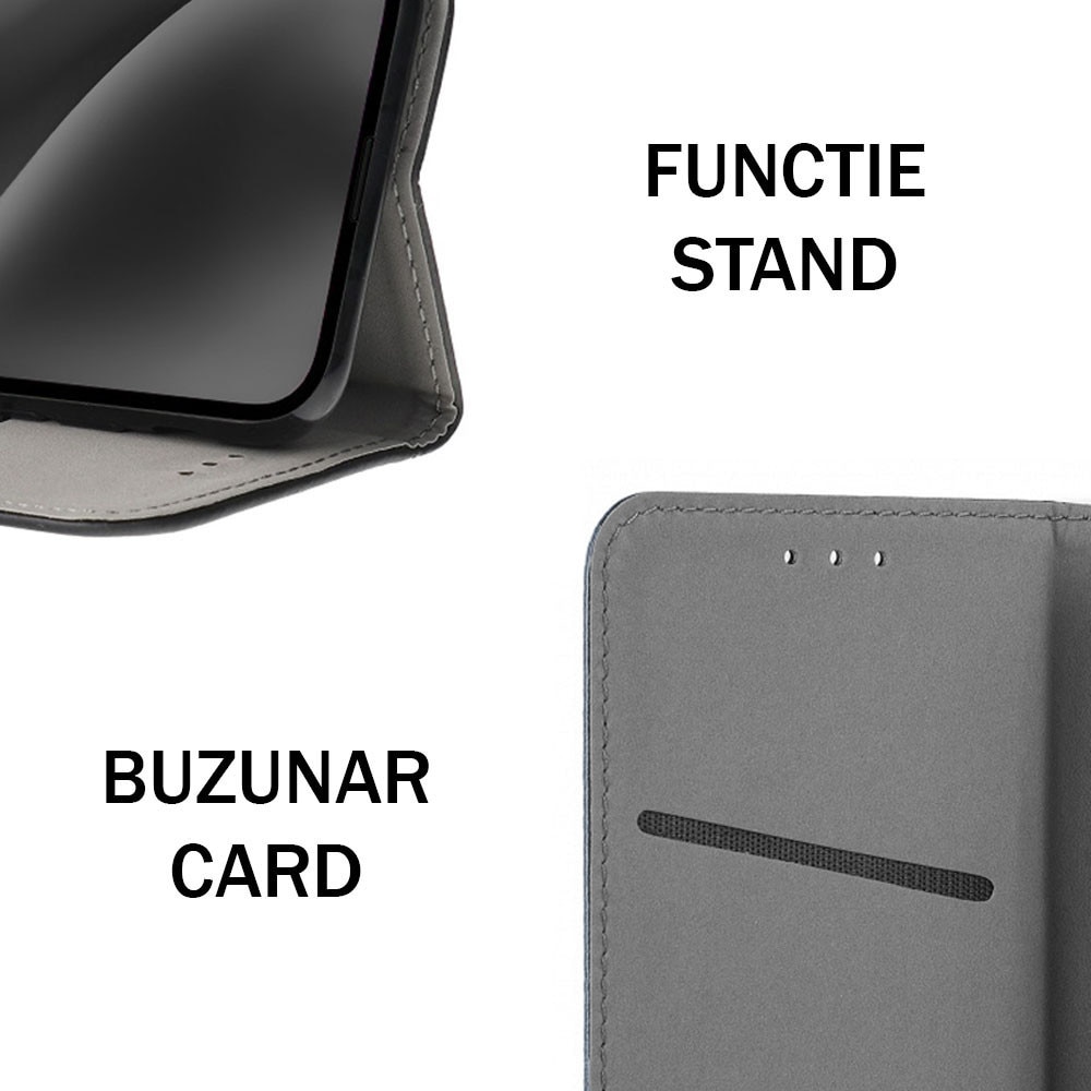 Husa pentru Honor X7d, Piele ecologica, Premium PU Leather Book, Buzunar card, Inchidere magnetica, Functie stand / suport, Decupaj difuzor apeluri, Acoperire completa 360 de grade, Protectie fata-spate, Tip carte, Negru