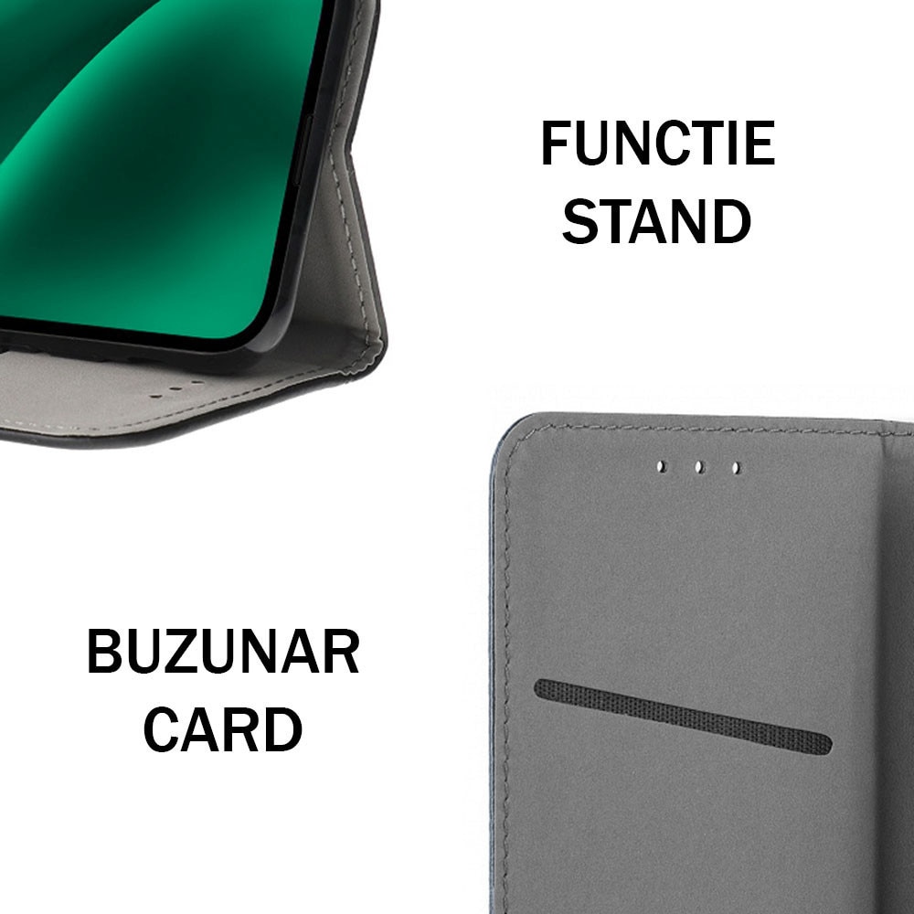 Husa pentru Samsung Galaxy A16 (4G / 5G), Piele ecologica, Premium PU Leather Book, Buzunar card, Inchidere magnetica, Functie stand / suport, Decupaj difuzor apeluri, Acoperire completa 360 de grade, Protectie fata-spate, Tip carte, Verde inchis