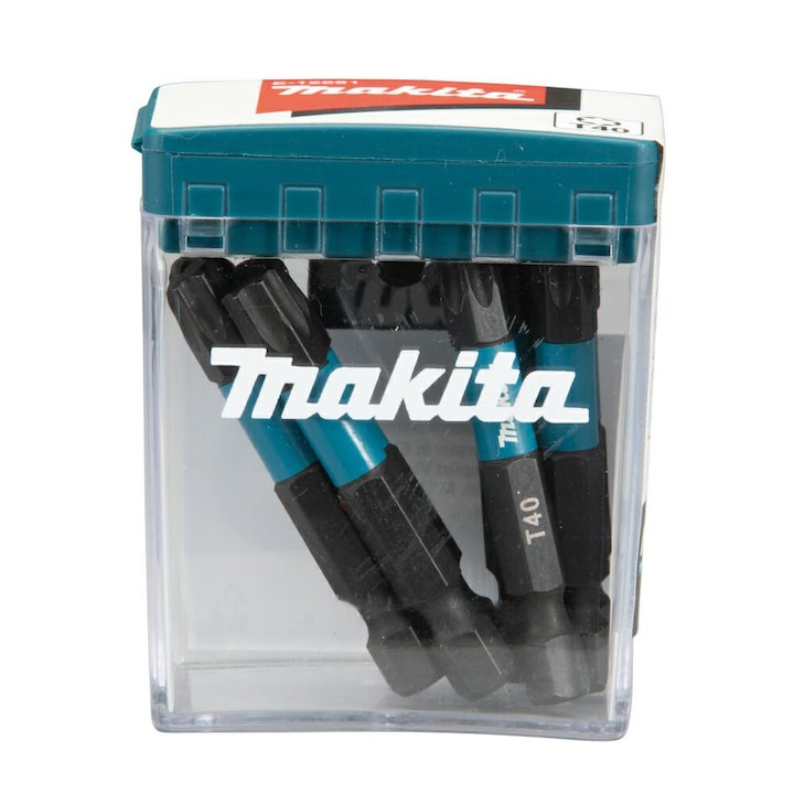 Set 10 capete surubelnita T40 50mm Makita, constructie din otel S2, rezistenta la coroziune, optimizare performanta