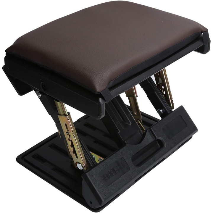 Suport ergonomic pentru picioare, Suport pentru picioare ergonomic, Suport pentru picioare reglabil, Scaun pentru picioare, ajustabil, patru setari de inaltime, tapitat, antiderapant/pliabil, multifunctional, negru32x32x6cm, otel/piele