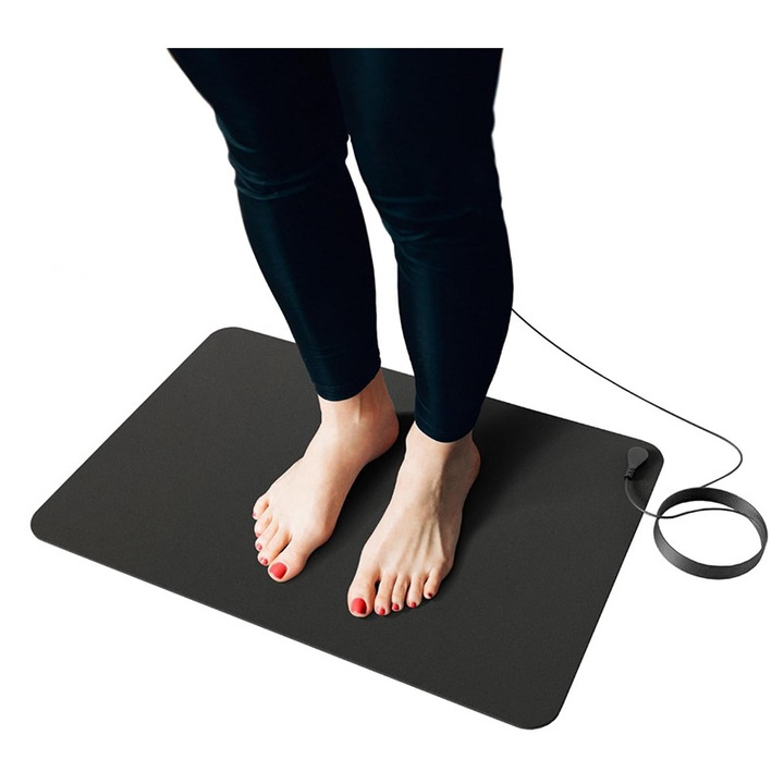 Covoras de impamantare, Klenzo®, protectie la camp electromagnetic, antistatic, ameliorarea stresului, ofera confort la birou, imbunatateste concentrarea si energia naturala, bun pentru sanatate, negru (40x60cm)