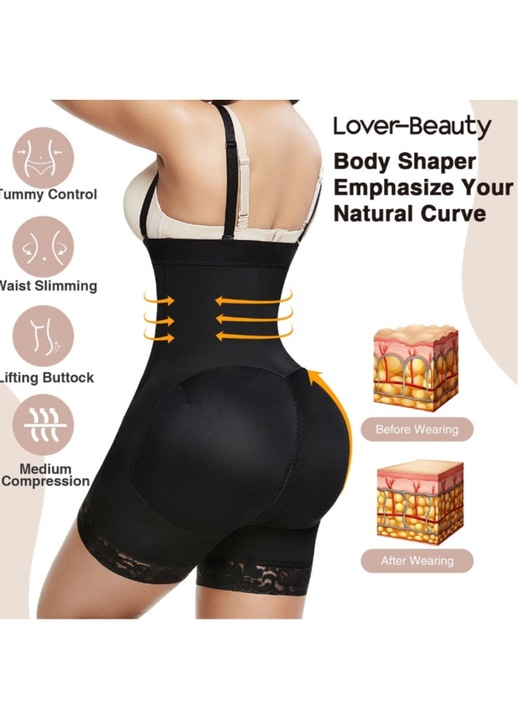 Body modelator cu bretele si fermoar, Lenjerie modelatoare, XYXBEBAO, talie inalta, Talie de VIespe 3 in 1, Trei piepturi, bumbac/elastan, material respirabil, negru, XXL