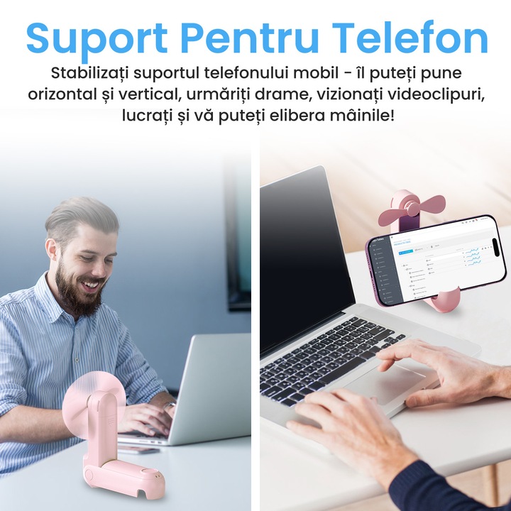 Ultra hordozható ventilátor 5 az 1-ben, NAIXUES®, kézi, asztali, 270°-ban összecsukható, hordozható akkumulátor 2000mAh, mini külső akkumulátor, kis tükrök, telefontartó, zseblámpák tartozék, kis méret a könnyű hordozás és tárolás érdekében, rózsaszín