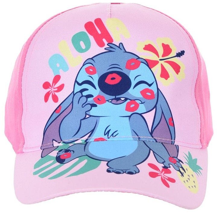 Sapca de baseball pentru fete, Disney Stitch, roz deschis, bumbac, poliester, Roz deschis
