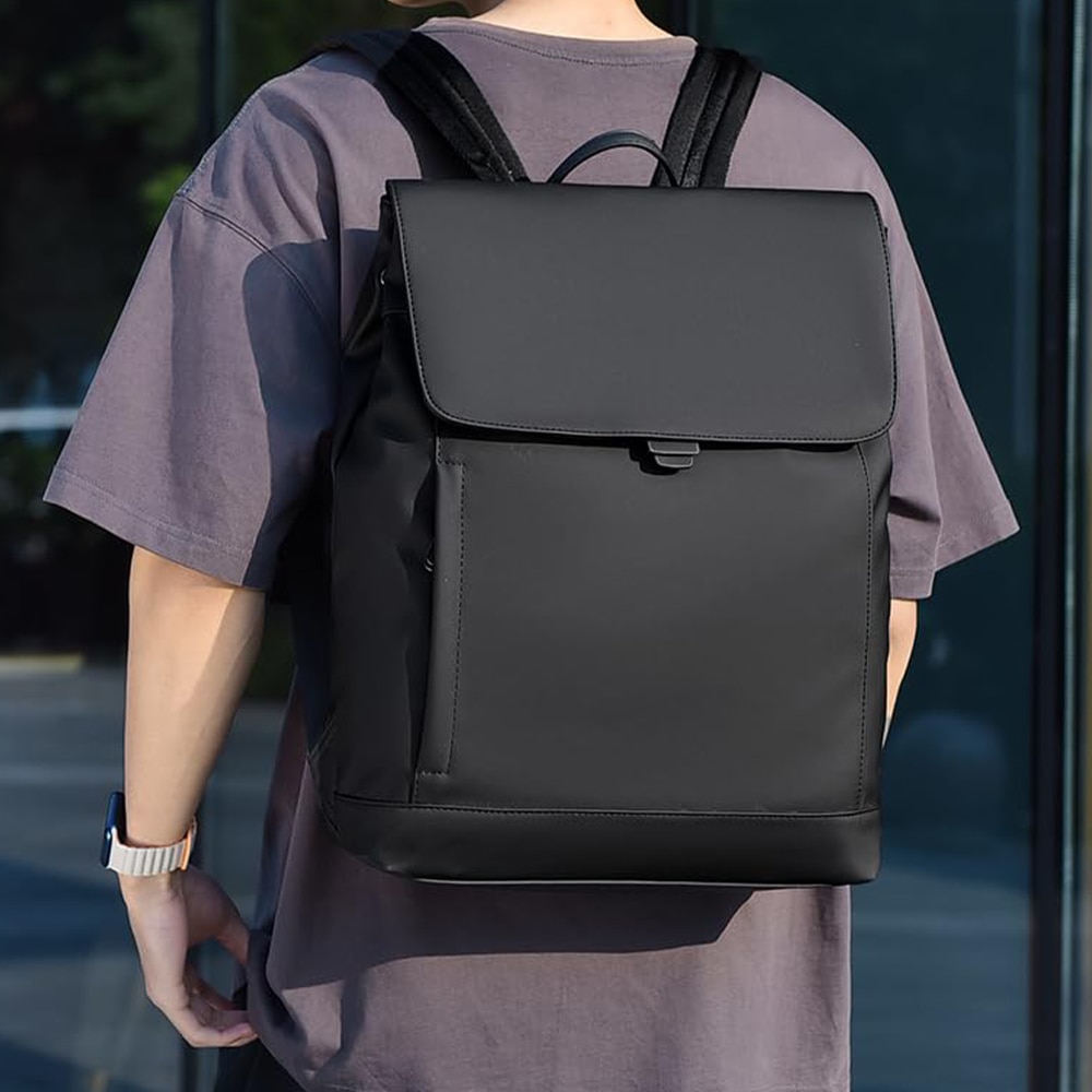 Rucsac Dollcini minimalist impermeabil pentru laptop 14" - unisex pentru scoala, munca si calatorii, negru mat
