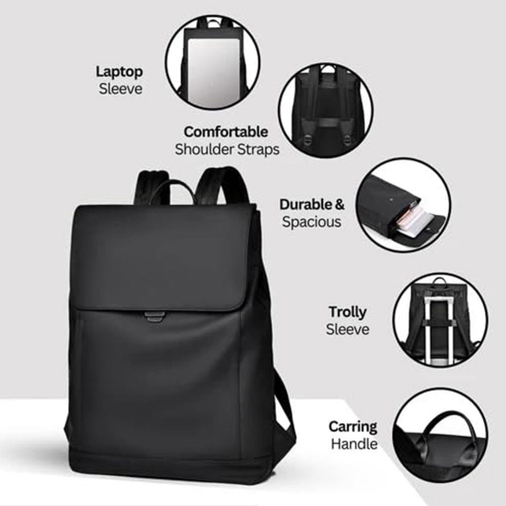Rucsac Dollcini minimalist impermeabil pentru laptop 14" - unisex pentru scoala, munca si calatorii, negru mat