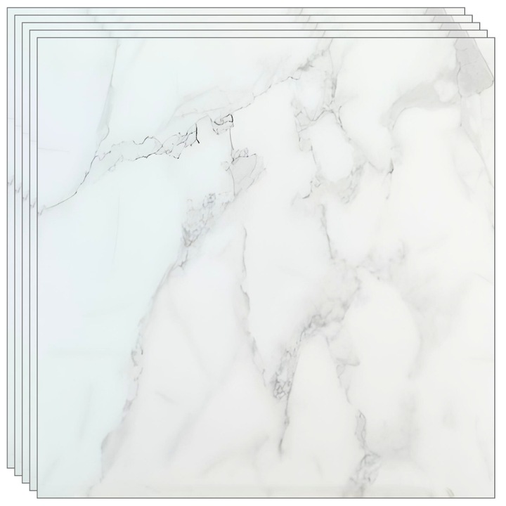 Set 10 placi adezive SDEPOT®, pentru podea, cu model tip marmura, ajustabile, rezistente la apa, usor de montat, alb cu gri