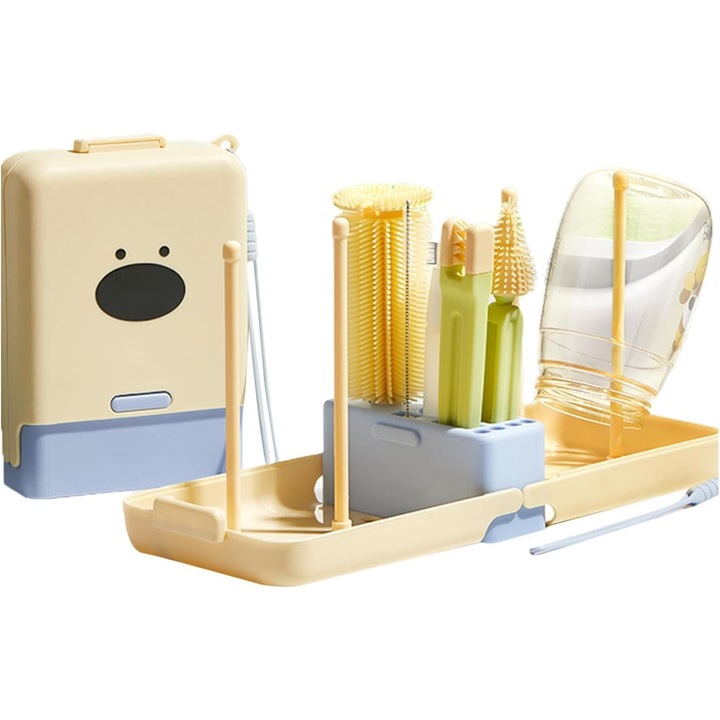 Set 7 piese curatare biberon, accesorii diverse, cutie depozitare, design animat, 16.8x12x5cm