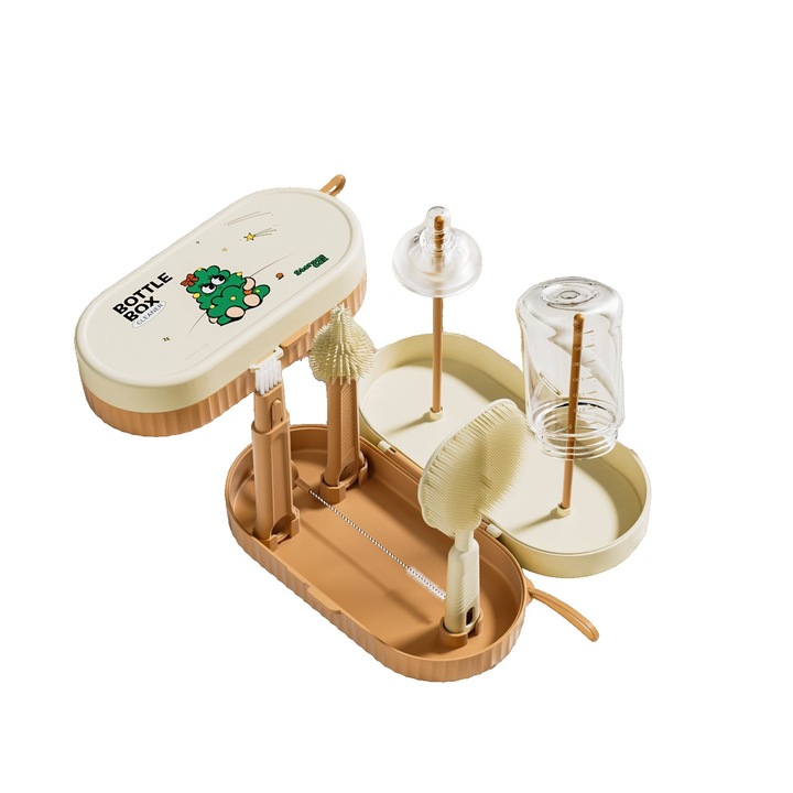 Set de curatare biberoane portabil, 7 piese, silicon, 20x9.5 cm