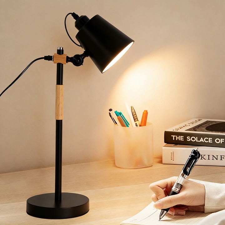 Lampa De Birou Pentru Citit, Yulinland®, Lampa de Masa Reglabila, 3 Moduri de Iluminare, 3 temperaturi de culoare cald, neutru, rece, 12 W, Protectie Ochi, pentru Arhitect, Banc de Lucru, Citire, Relaxare, Negru