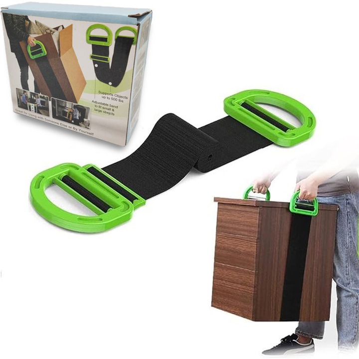 Banda elastica de transport pentru obiecte grele, 0,9-1,6m, Rezistenta 500 lbs, Marime Ajustabila, Doua moduri, Potrivit pentru mobila, cutii, saltele si materiale de constructie, Negru/Verde