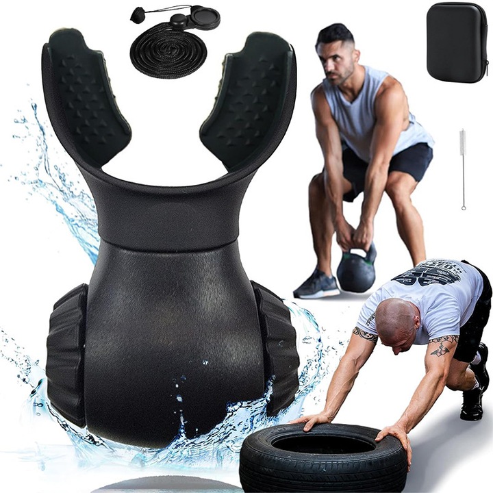 Dispozitiv de antrenament respirator si capacitate pulmonara, versiune imbunatatita, echipament cardio pentru sanatate cardiovasculara si rezistenta sport, ideal pentru fotbal, inot, alergare, nivel ajustabil, pentru sporturi in aer liber, Negru