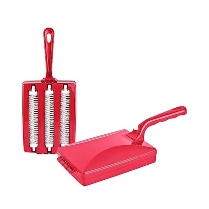 Perie pentru covoare cu 3 roti, design simplu si practic, maner detasabil pentru o manevrare usoara, dimensiuni compacte 16x12 cm, ideala pentru curatare rapida, culoare rosu vibrant, ABYZ®™