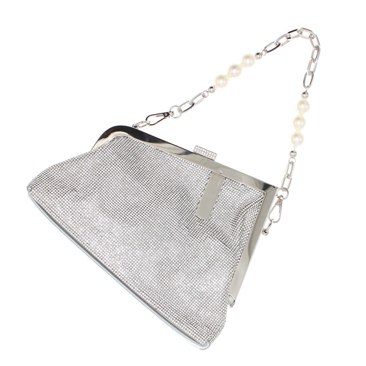 Geanta, de dama, din material sintetic, ButicCochet, 23x15x6 cm, cu strasuri, Argintiu - GND845