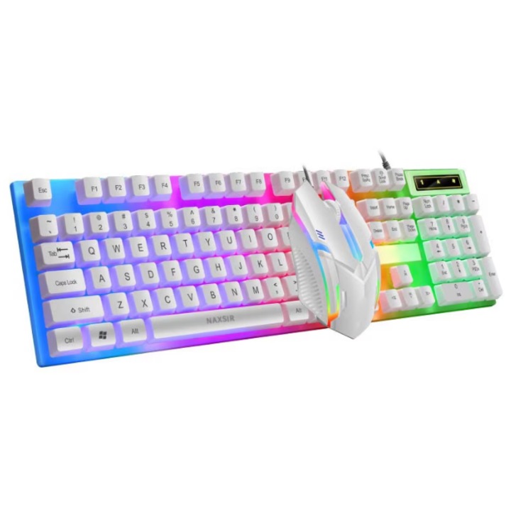 Gaming billentyűzet és egér, LED, színes, USB vezetékes megvilágított gombokkal, 2 oldalsó gombbal, Egér, billentyűzet, Mechanikus érzékelés, Kompatibilis PC Mac OS rendszerrel