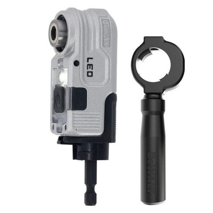 Adaptor unghi, DeWALT, 1/4'', cu LED, 41 Nm, 38x85mm, argintiu/negru