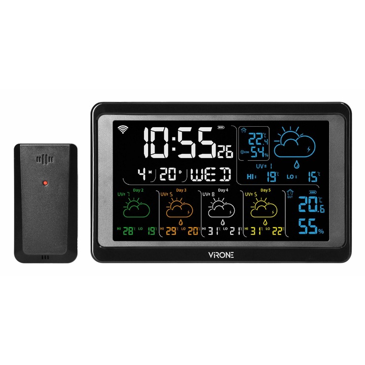 Statie meteo wireless Orno WS-6, Wi-Fi, negru, 205x127x29mm