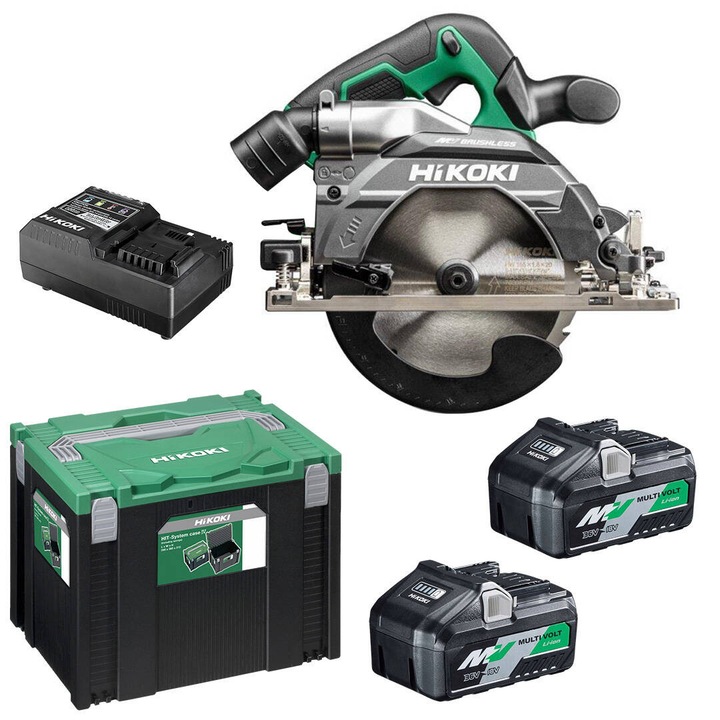 Fierastrau electric, HiKOKI, C3606DB WPZ, 36V, 165 mm, 2 Acumulatori 2.5Ah si 5.0Ah, Cutie inclusa, Gri / Verde