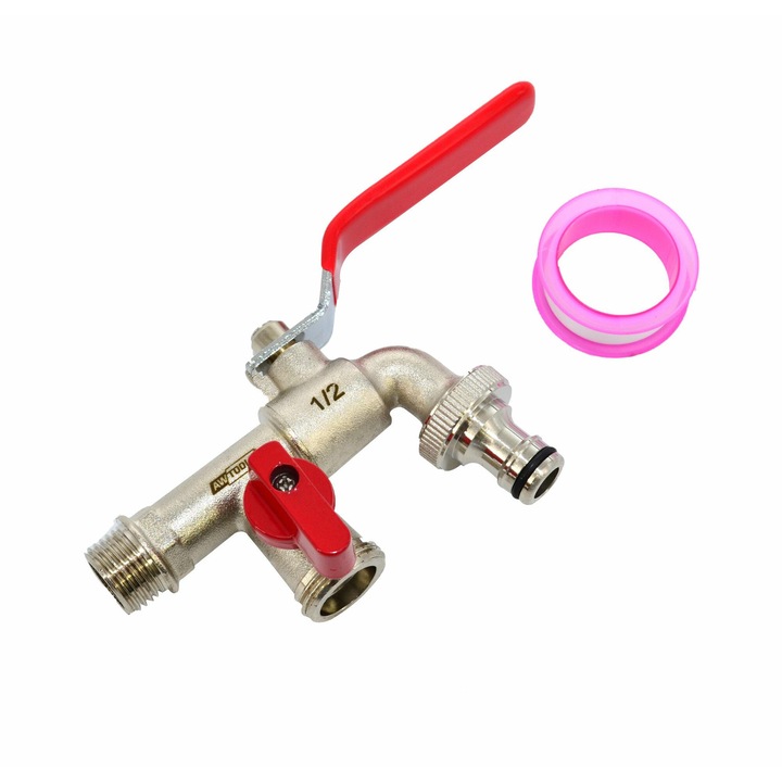 AwTools kerti csap, nikkelezett sárgaréz, 1/2", 2x3/4", maximum 16 bar, 330g