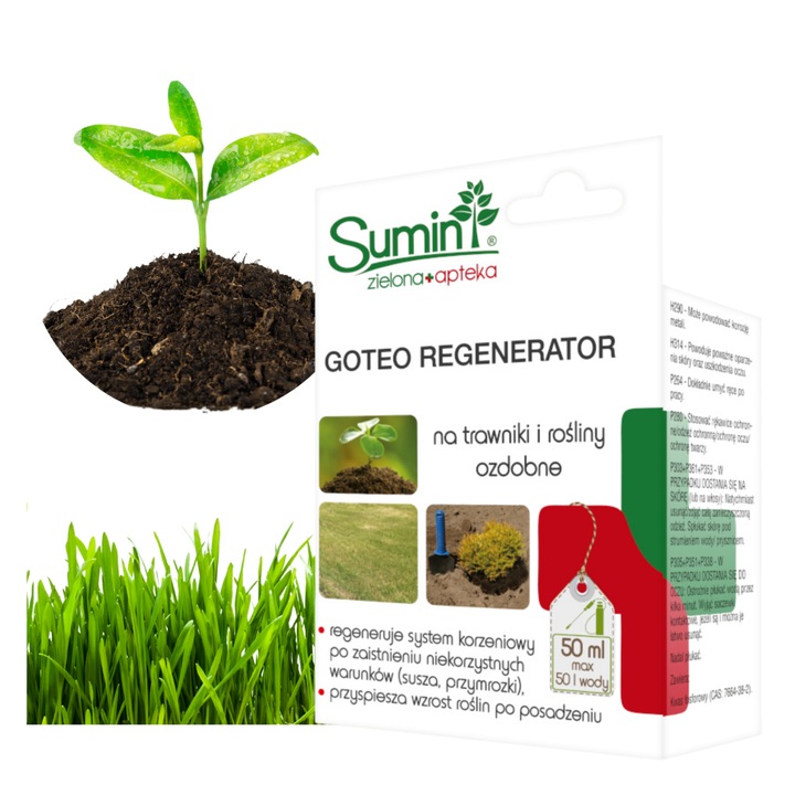 Регенератор за тревни площи и декоративни растения, Sumin, Goteo, 50 мл, Подобрява развитието на кореновата система, Ускорява растежа след неблагоприятни условия, До 50 литра вода