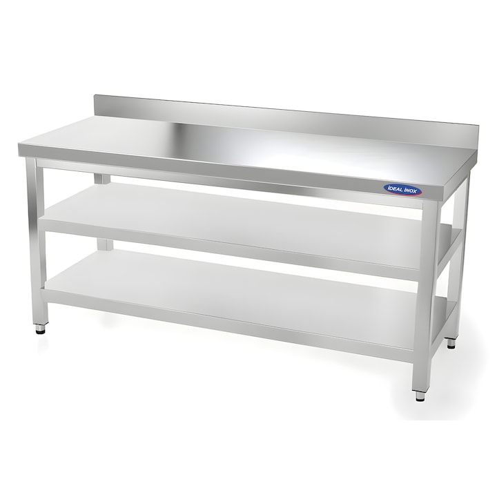 Masa de lucru inox cu 2 polite si rebord Ideal Inox 1900x600x850