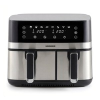 FritFriteuza dubla cu aer cald Heinner ProDual Fusion HAF-H9DB17BKS, 1700W, Capacitate totala 8.6L, Control individual, 8 programe, Functii Sync & Match, Display touch, Auto-oprire, Negru/Inox