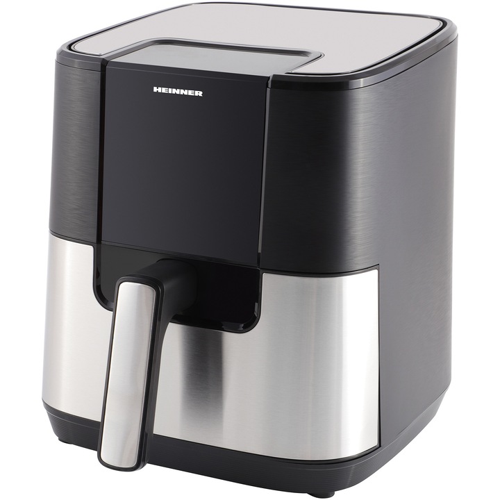 Фритюрник Heinner HealthyEra 15 HAF-H6BKS1500, С горещ въздух, 1500W, Капацитет: 5.5 л, Дигитален дисплей, Сензорно управление, 8 програми, Черен/Сребрист