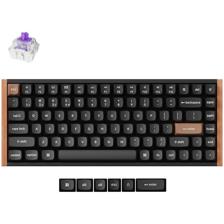Tastatura mecanica wireless Keychron K2 HE, 2.4GHz/Bluetooth, switch-uri magnetice, aluminiu si lemn, taste double-shot PBT, special edition, negru