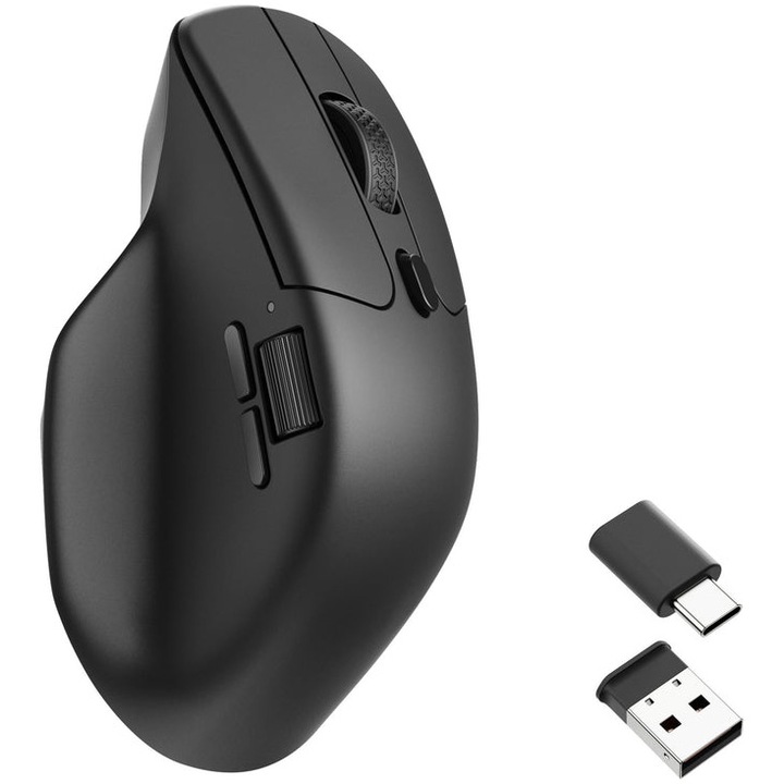 Mouse wireless ergonomic Keychron M6, 2.4GHz/Bluetooth, rezolutie pana la 26K DPI, senzor Pixart 3395, 78g, Windows/MacOS, negru