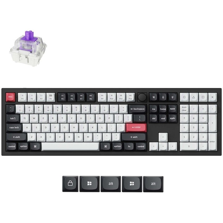 Tastatura mecanica wireless/bluetooth Keychron Q6 HE, switch-uri mecanice Gateron G3 Pro, iluminare RGB, personalizare QMK, macOS/Windows/Linux, Carbon Black