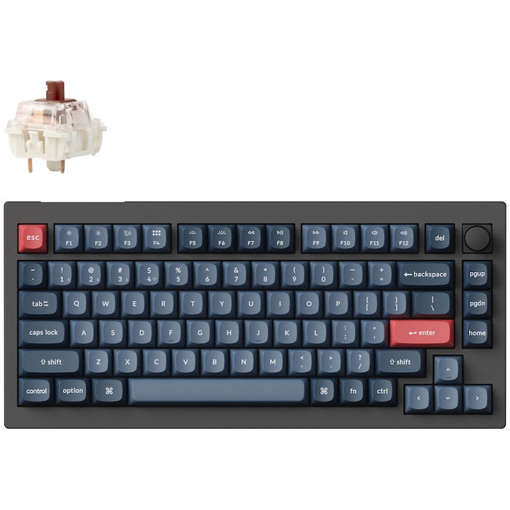 Безжична механична клавиатура Keychron V1 Max, 2.4GHz/Bluetooth, Механични превключватели Gateron Jupiter Brown, RGB LED осветление, QMK, macOS/Windows/Linux