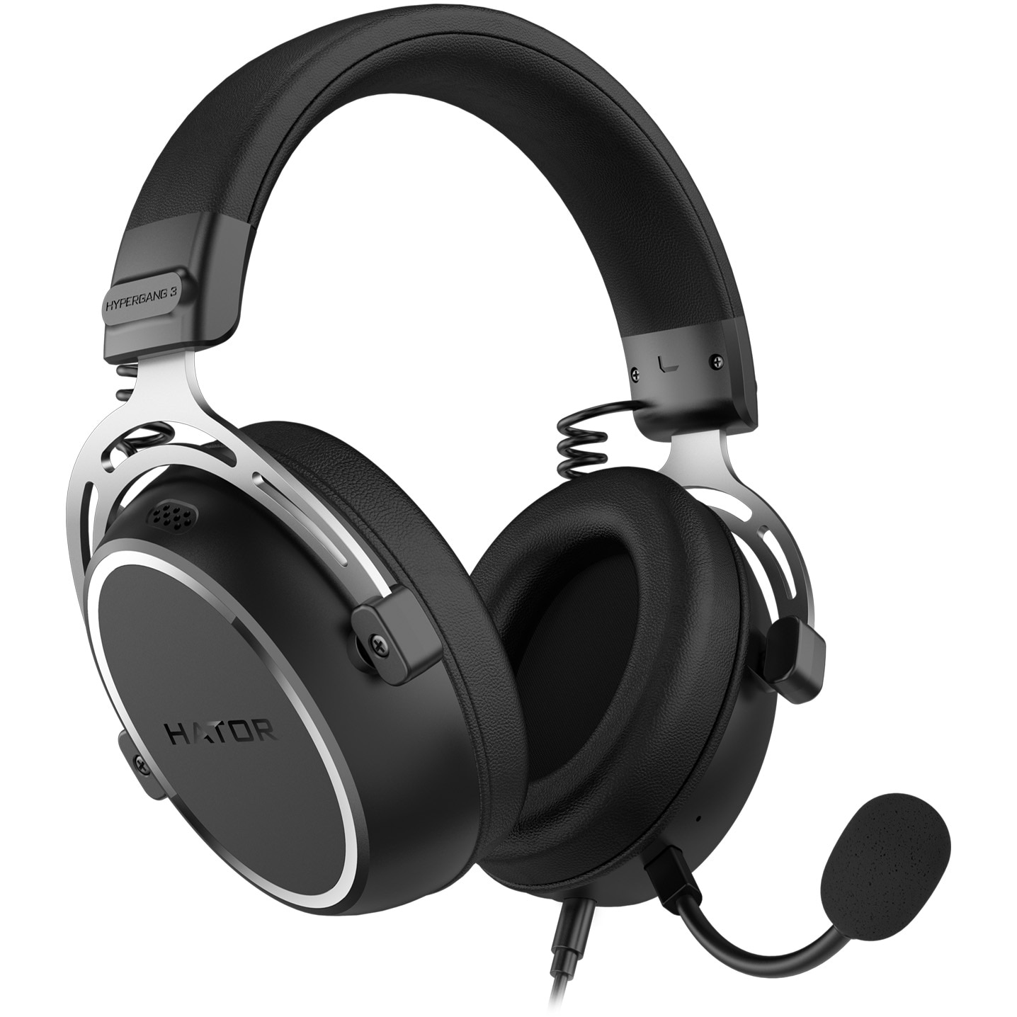 Casti gaming cu fir Hator Hypergang 3, material membrana compozit, frecventa raspuns 10Hz-44kHz, impendanta 32Ω, putere maxima 30mW, microfon detasabil unidirectional, negru