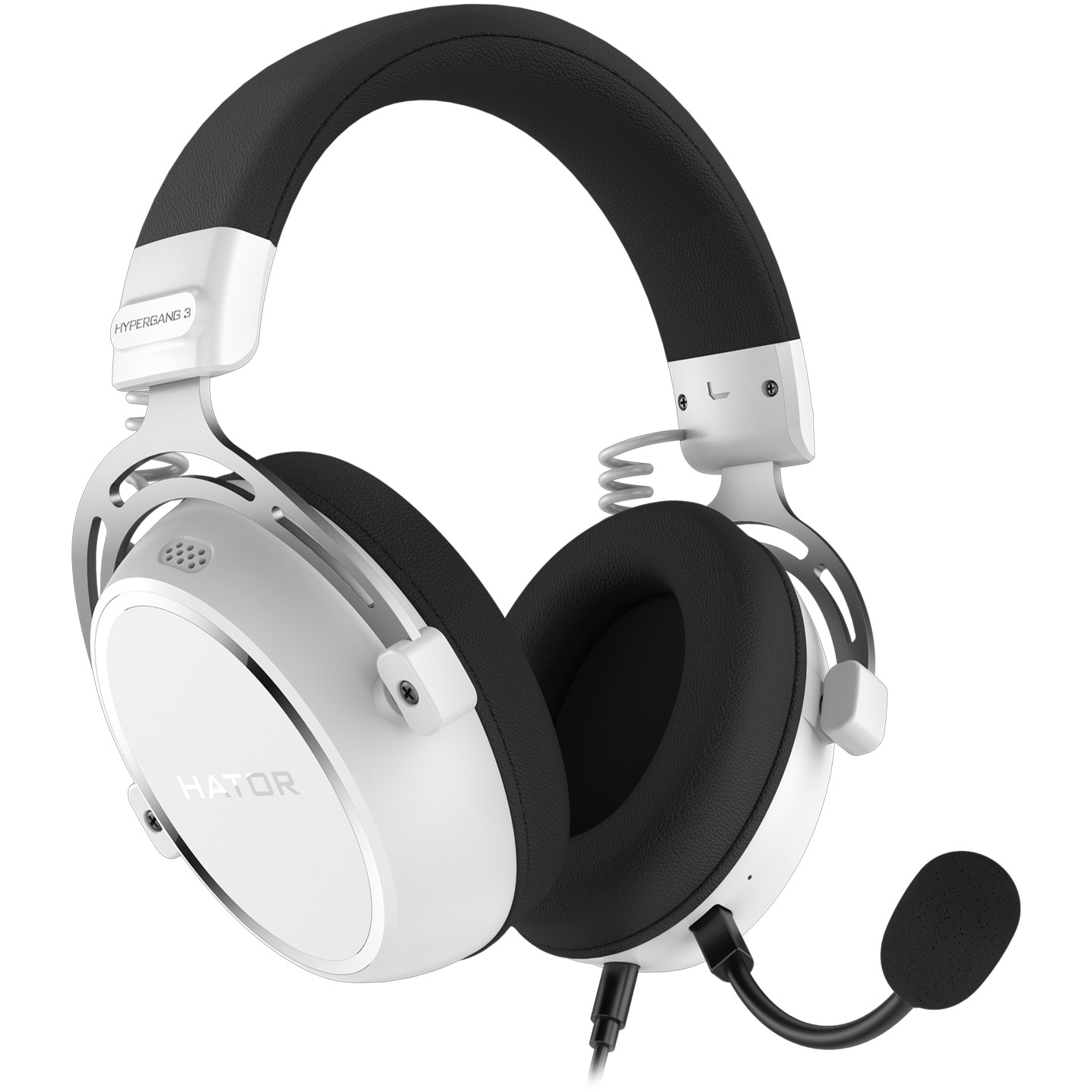Casti gaming cu fir Hator Hypergang 3, material membrana compozit, frecventa raspuns 10Hz-44kHz, impendanta 32Ω, putere maxima 30mW, microfon detasabil unidirectional, alb
