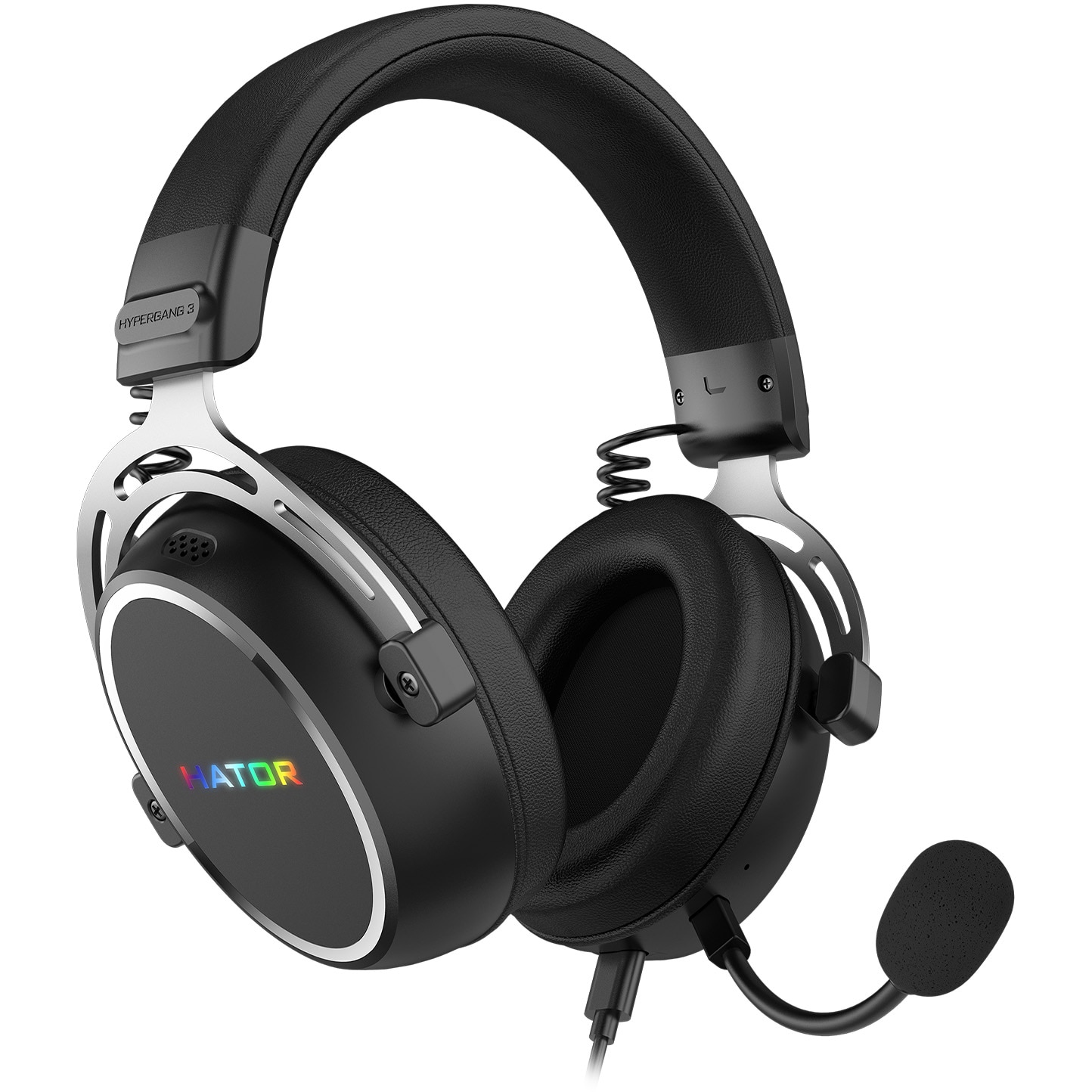 Casti gaming cu fir Hator Hypergang 3, conectivitate USB Type-C/USB Type-A, material membrana compozit, Virtual 7.1 Surround Sound, logo iluminat RGB, frecventa raspuns 10Hz-44kHz,