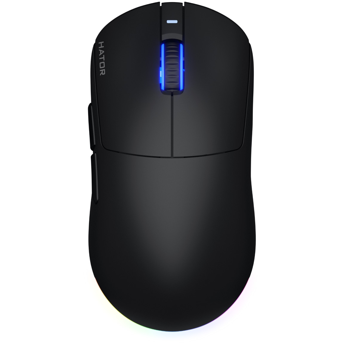 Mouse wireless Hator Quasar 3, 12K DPI, conectivitate 2.4GHz, bluetooth si USB, switch HATOR Optical 100M, side switch Huano 3M, iluminare RGB 16.8M, negru