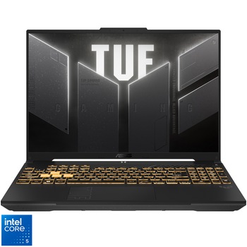 Laptop Gaming ASUS TUF F16 FX607VU cu procesor Intel Core 5 210H pana la 4.8GHz, 16'', WUXGA, IPS, 144Hz, 16GB DDR5 RAM, 512GB SSD, NVIDIA GeForce RTX 4050 6GB GDDR6, No OS, Mecha Gray