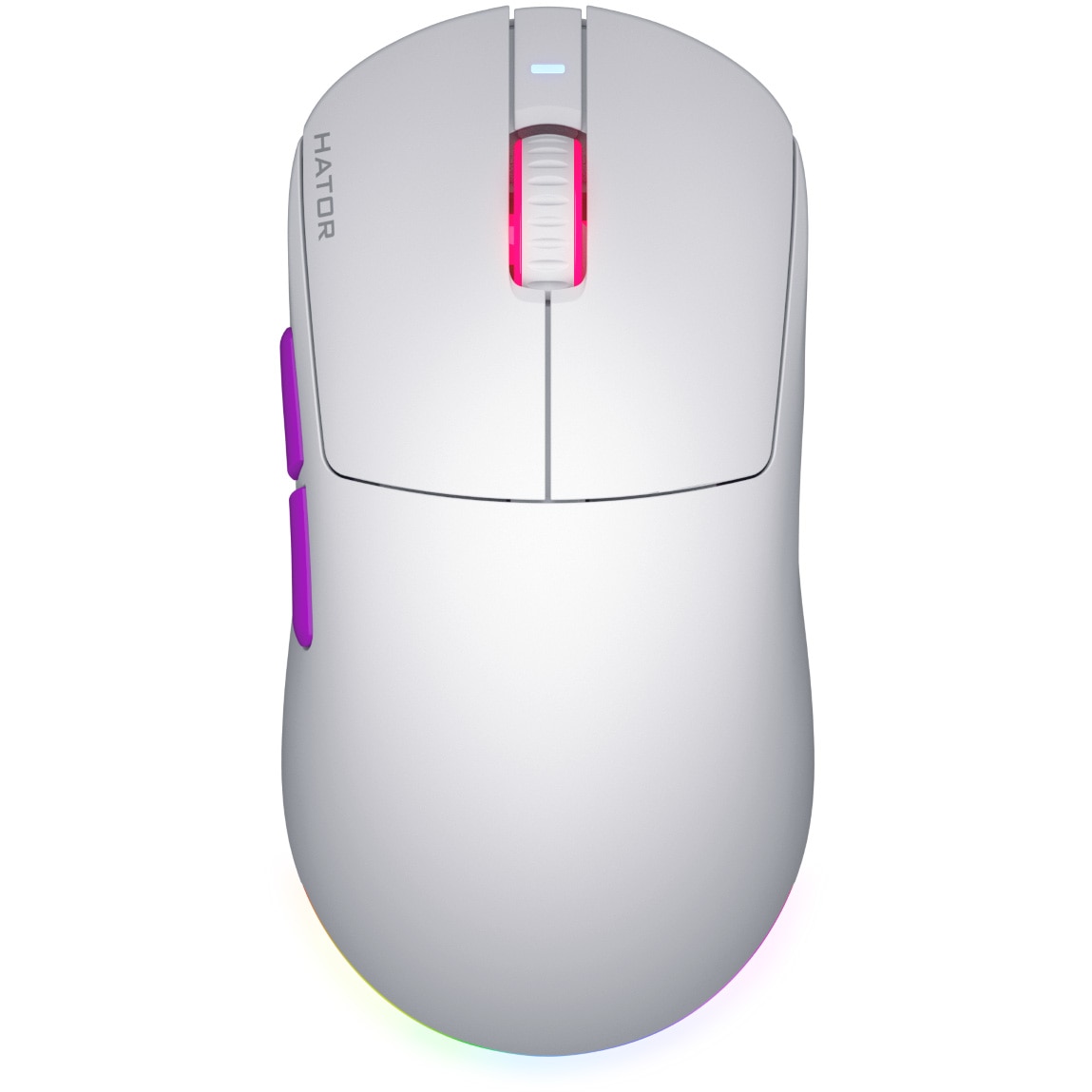 Mouse wireless Hator Quasar 3 ULTRA 8K, 30K DPI, conectivitate 2.4GHz, bluetooth 5.4 si USB, switch HATOR Optical 100M, side switch Huano 5M, alb