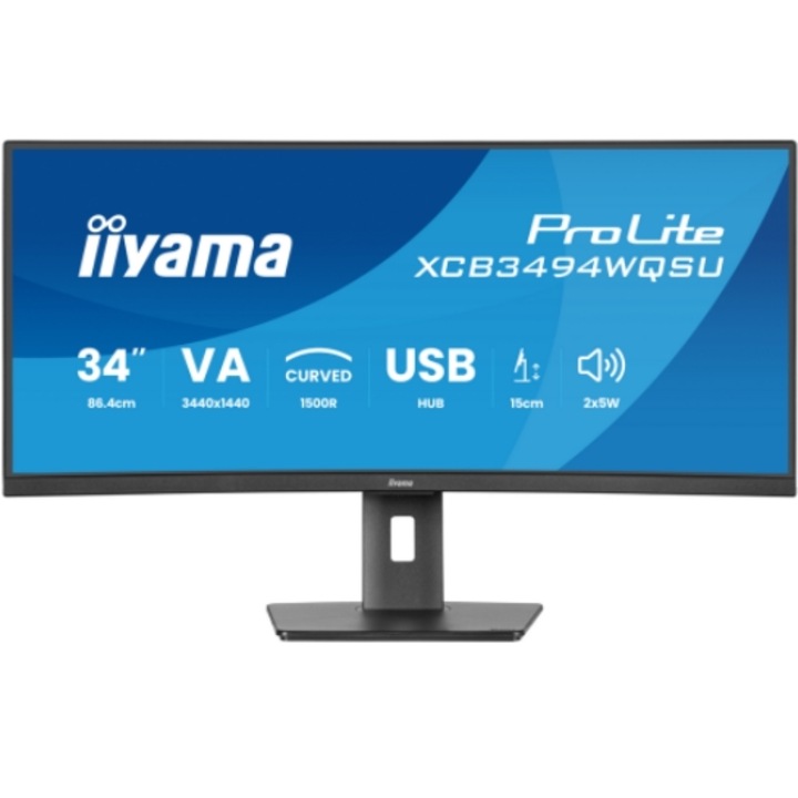 Dell 34" XCB3494WQSU-B1 IPS LED monitor, WQHD 3440 x 1440, HDMI, DisplayPort, ívelt képernyő, hangszórók, 120 Hz, 0,4 ms fekete
