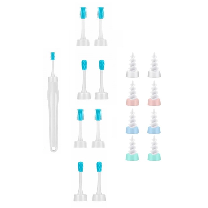 Set 17 piese, aparat si 16 capete din silicon pentru curatarea urechilor Epilum, multicolor