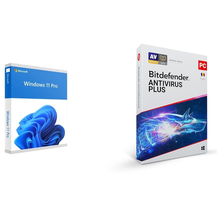 Microsoft Windows 11 Pro USB постоянен лиценз и Bitdefender Antivirus Plus, 1 устройство + 1 безплатно устройство, 1 година, лиценз за продажба на дребно
