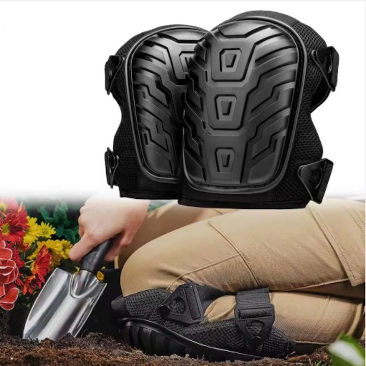 Suport profesional pentru genunchi, captuseala din spuma groasa, perna confortabila din gel, clema de fixare reglabila si sigura, 1 pereche, negru