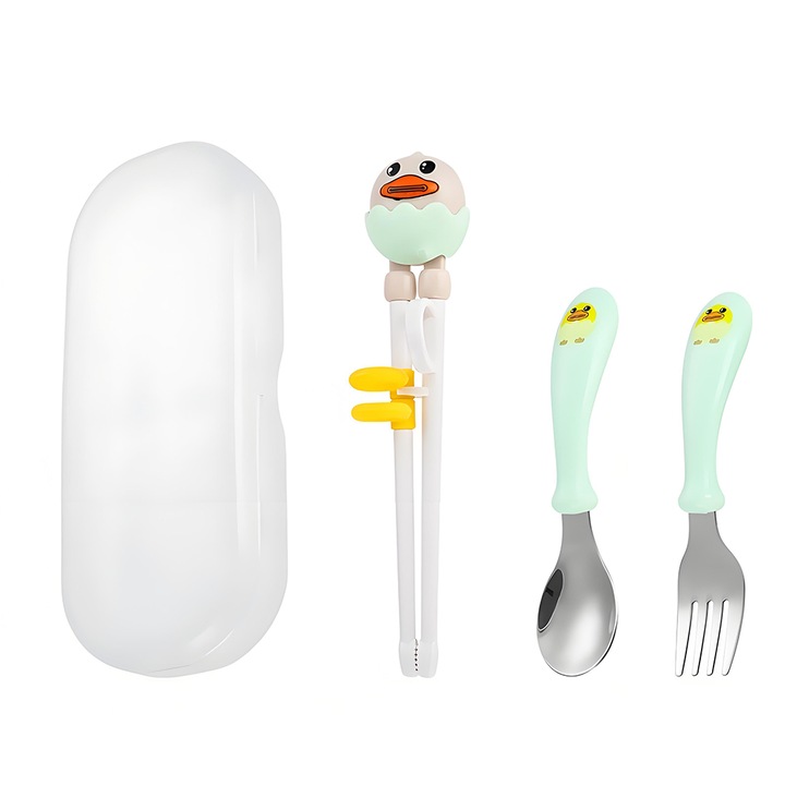 Set tacamuri pentru copii einnenffer Ustensile pentru copii mici, din silicon de calitate alimentara, din otel inoxidabil, argintarie, lavabil in masina de spalat vase, cu husa de calatorie, pentru varsta de 3 ani +