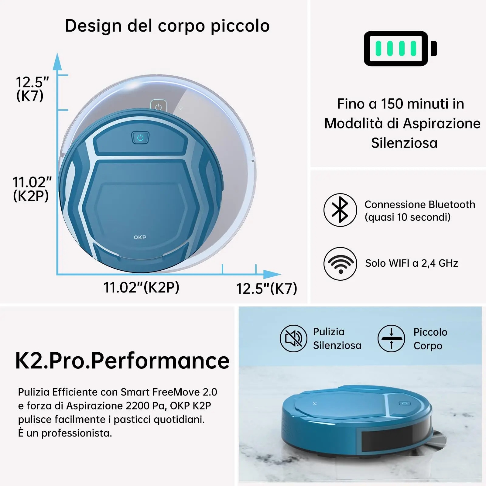 Aspirator robot, 3000Pa, navigare inteligenta, OKP K2P-EU, dimensiuni 38.35x11.5x33cm