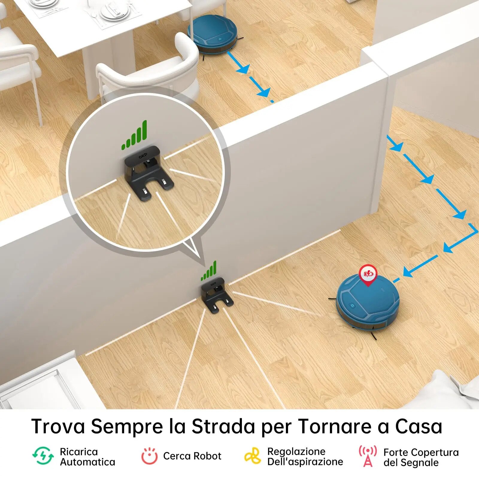Aspirator robot, 3000Pa, navigare inteligenta, OKP K2P-EU, dimensiuni 38.35x11.5x33cm