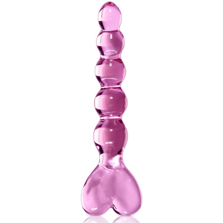 Dildo din sticla cu un varf conic si maner in forma de inima, 14, 5 x 3, 5 cm - ICICLES