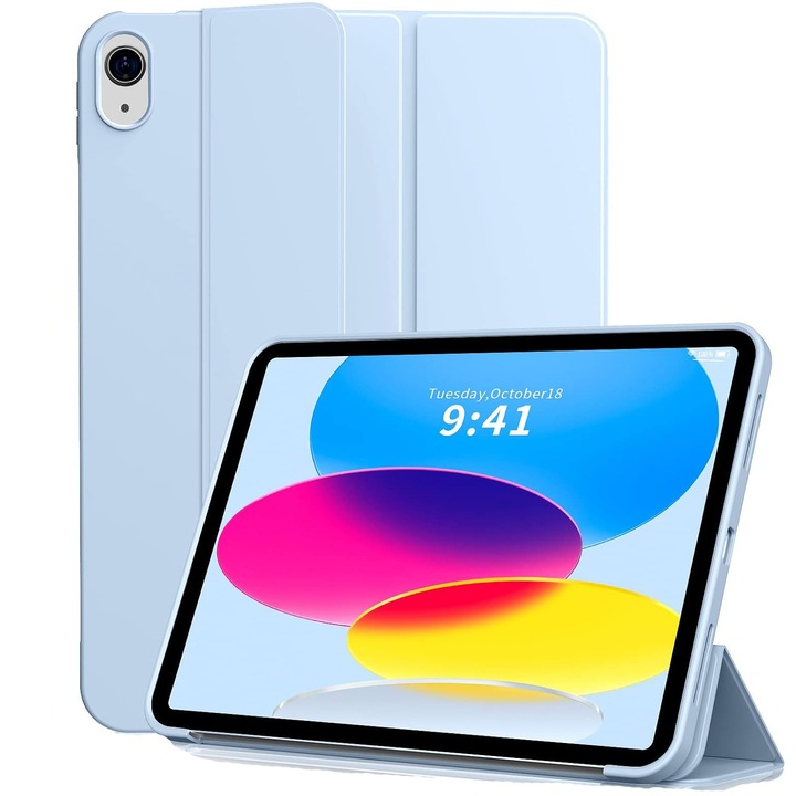 Ултра тънък калъф за Apple iPad (A16) 11-инчов (2025) / 10,9-инчов (2022), силиконов TPU, смарт покритие – ледено синьо